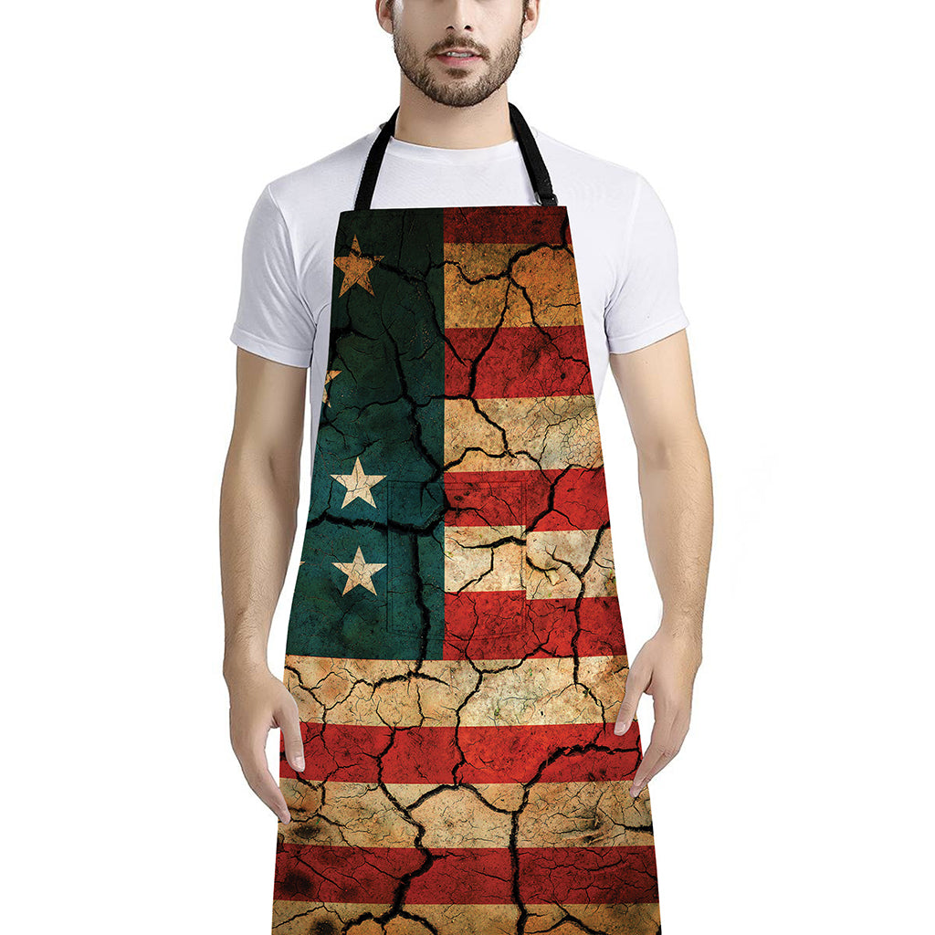 Cracked American Flag Print Bib Apron With Pocket