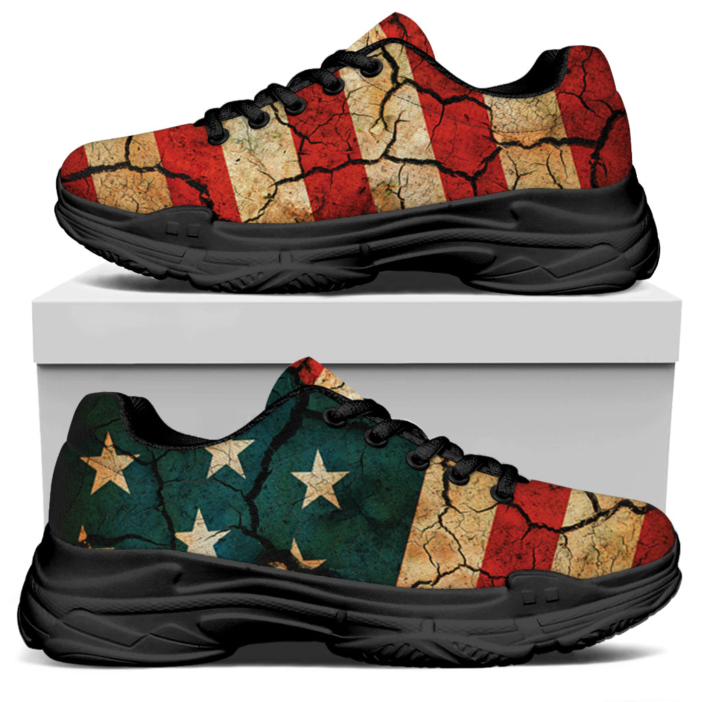 Cracked American Flag Print Black Chunky Shoes
