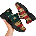 Cracked American Flag Print Black Chunky Shoes