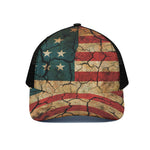 Cracked American Flag Print Black Mesh Trucker Cap