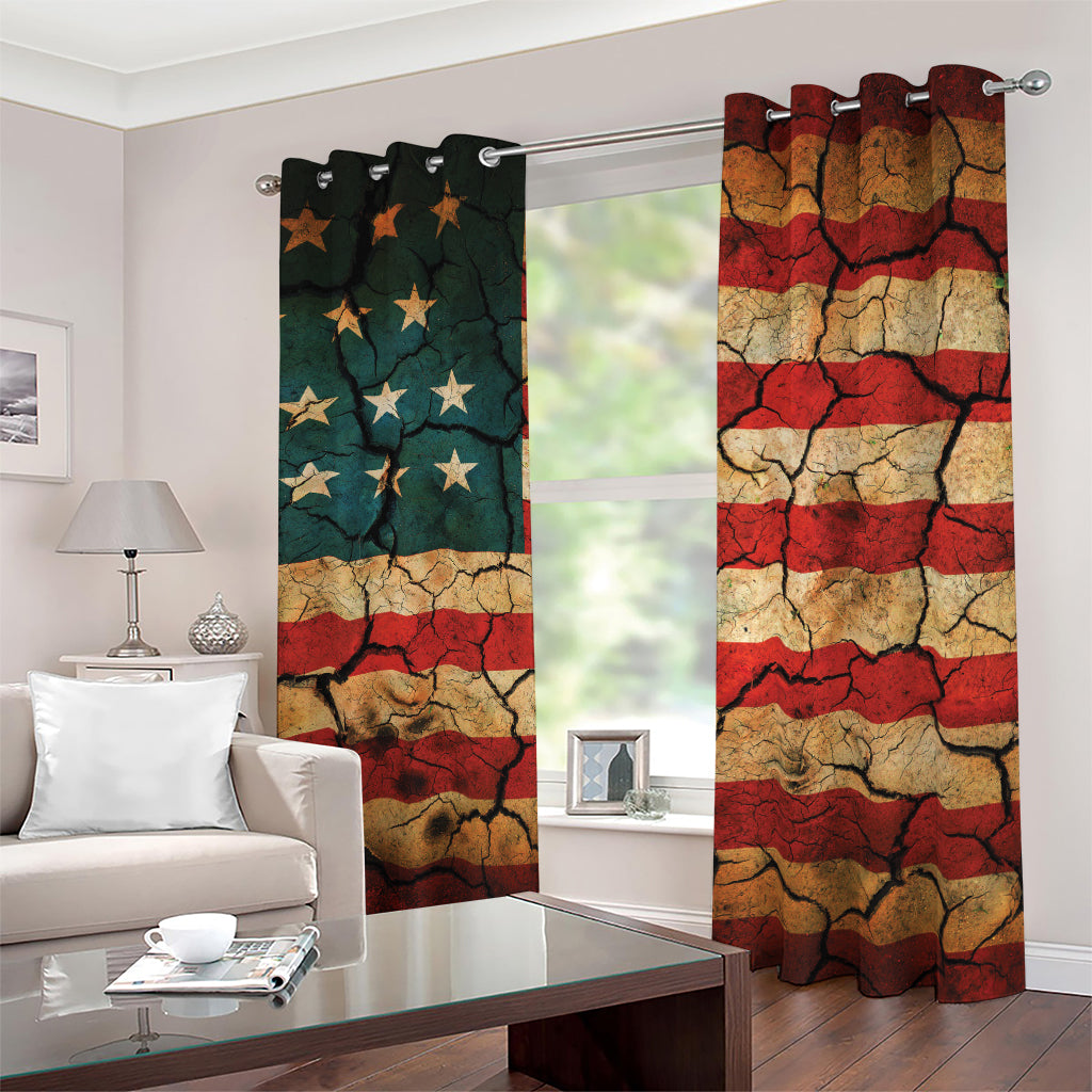 Cracked American Flag Print Blackout Grommet Curtains