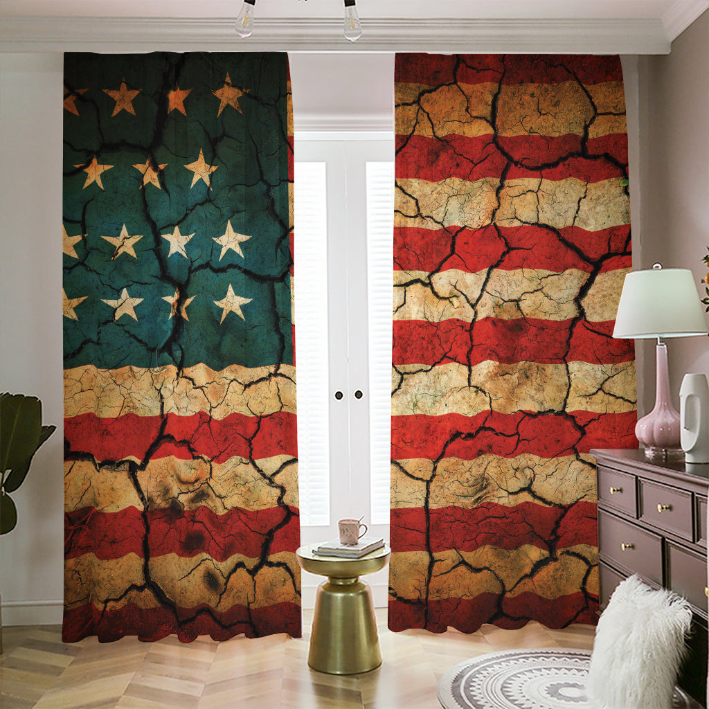 Cracked American Flag Print Blackout Pencil Pleat Curtains