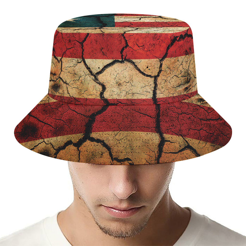 Cracked American Flag Print Bucket Hat