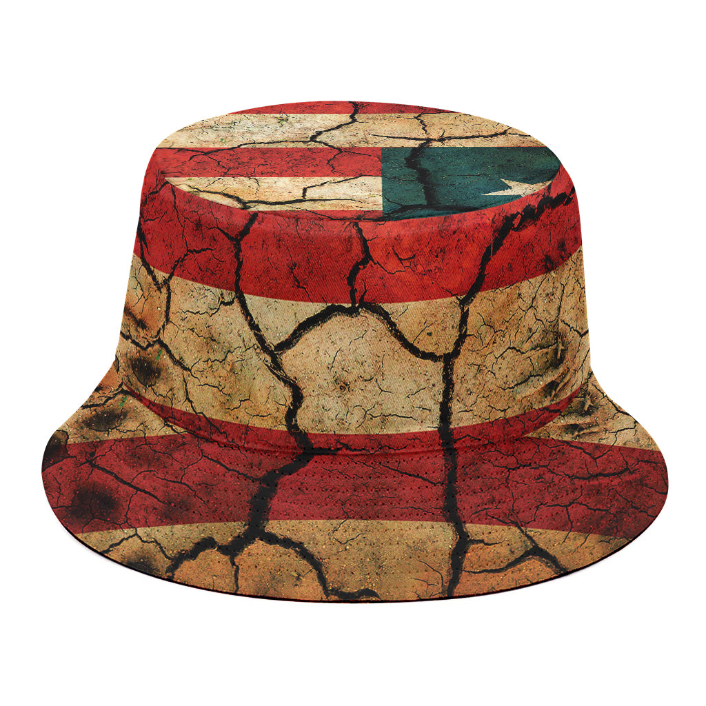 Cracked American Flag Print Bucket Hat