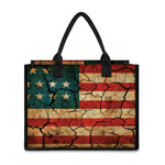 Cracked American Flag Print Canvas Tote Bag