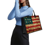 Cracked American Flag Print Canvas Tote Bag