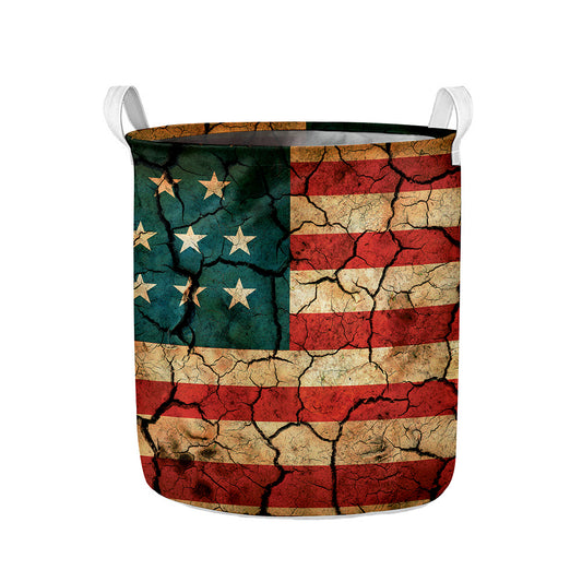 Cracked American Flag Print Collapsible Laundry Basket