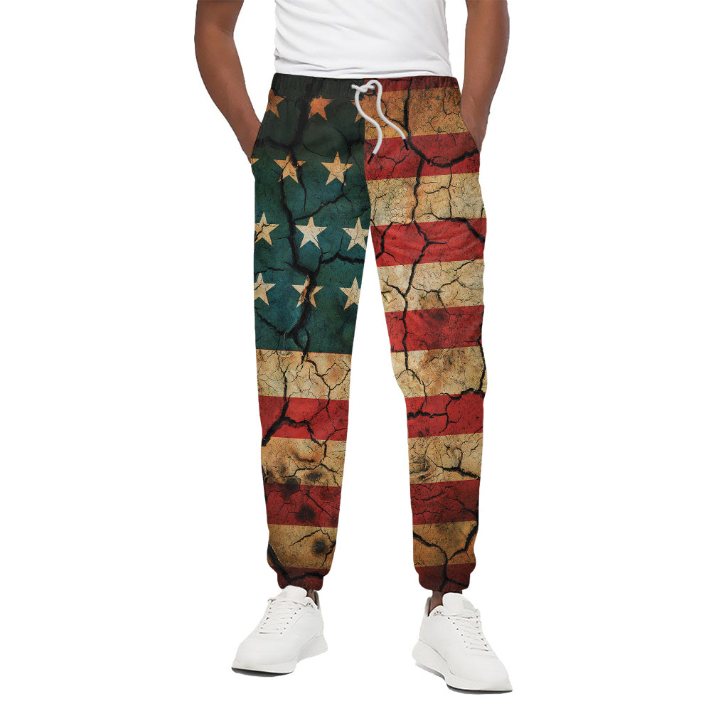 Cracked American Flag Print Cotton Pants