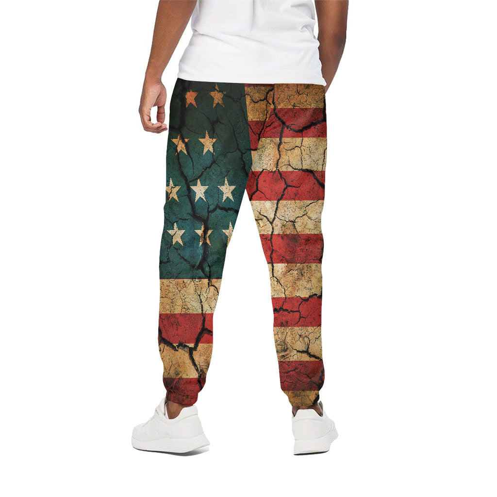 Cracked American Flag Print Cotton Pants