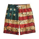 Cracked American Flag Print Cotton Shorts