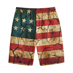 Cracked American Flag Print Cotton Shorts