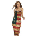 Cracked American Flag Print Cross Back Cami Dress