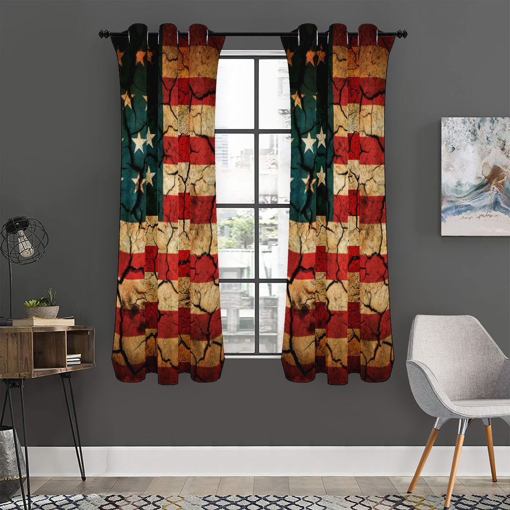 Cracked American Flag Print Curtain