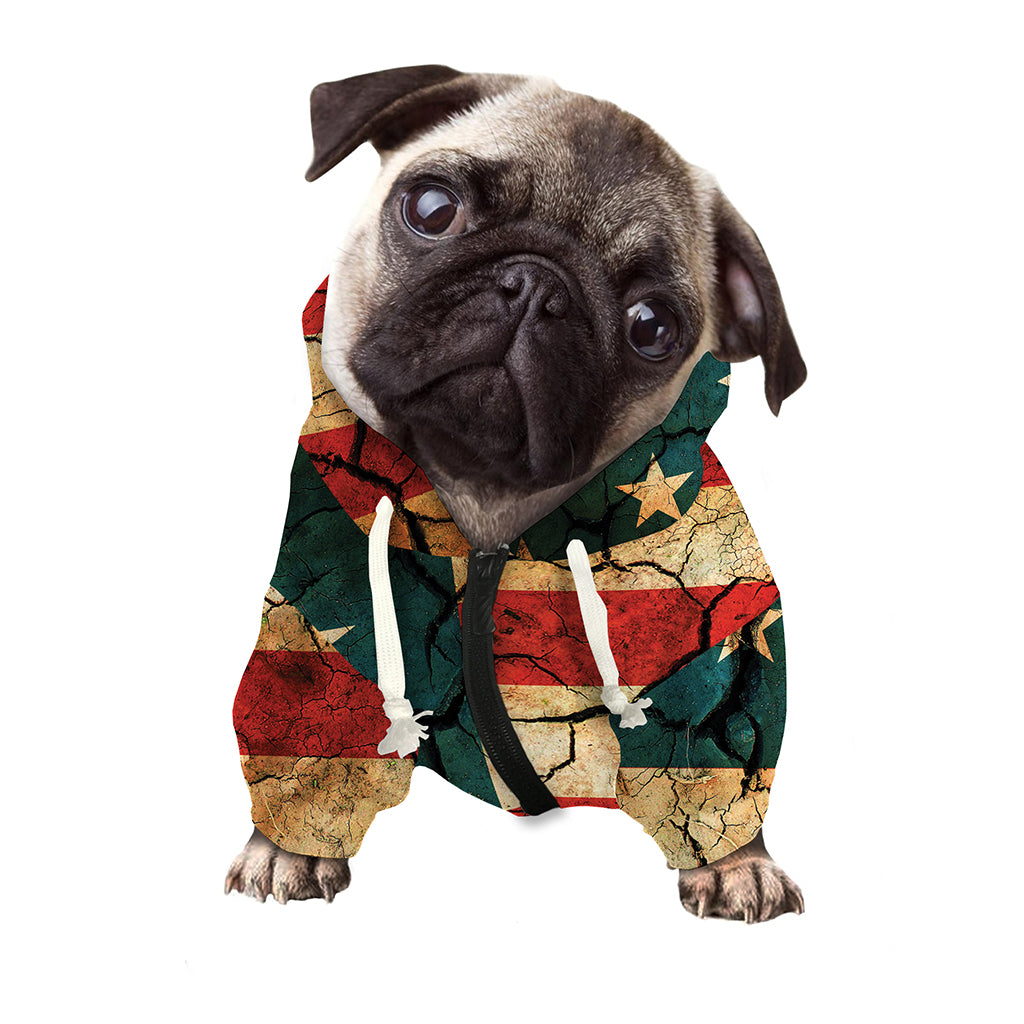 Cracked American Flag Print Dog Zip Up Hoodie
