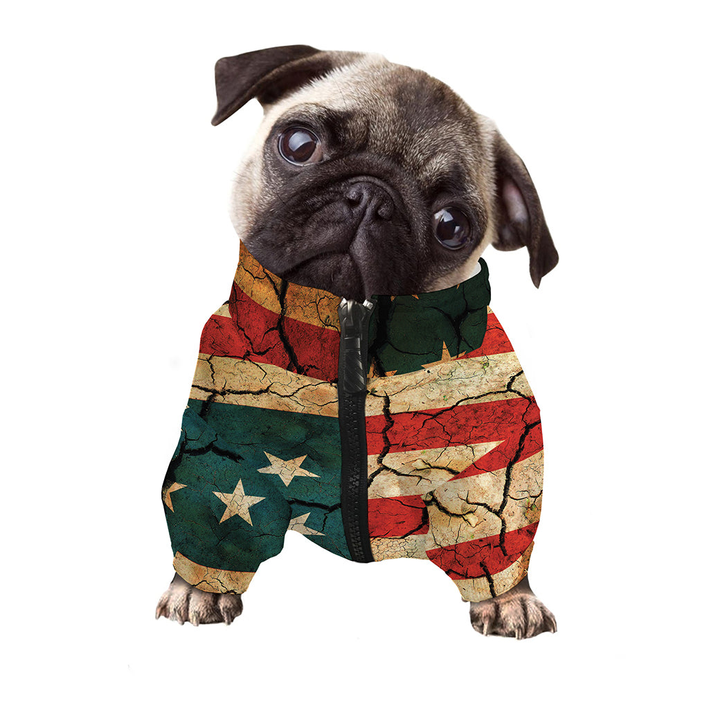 Cracked American Flag Print Dog Zip Up Jacket
