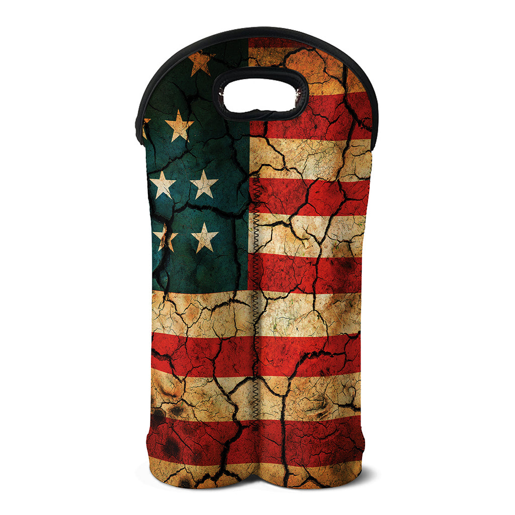 Cracked American Flag Print Double Neoprene Wine Tote