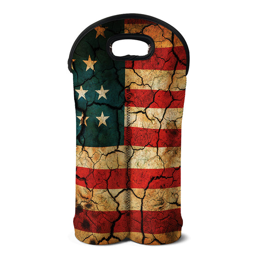 Cracked American Flag Print Double Neoprene Wine Tote
