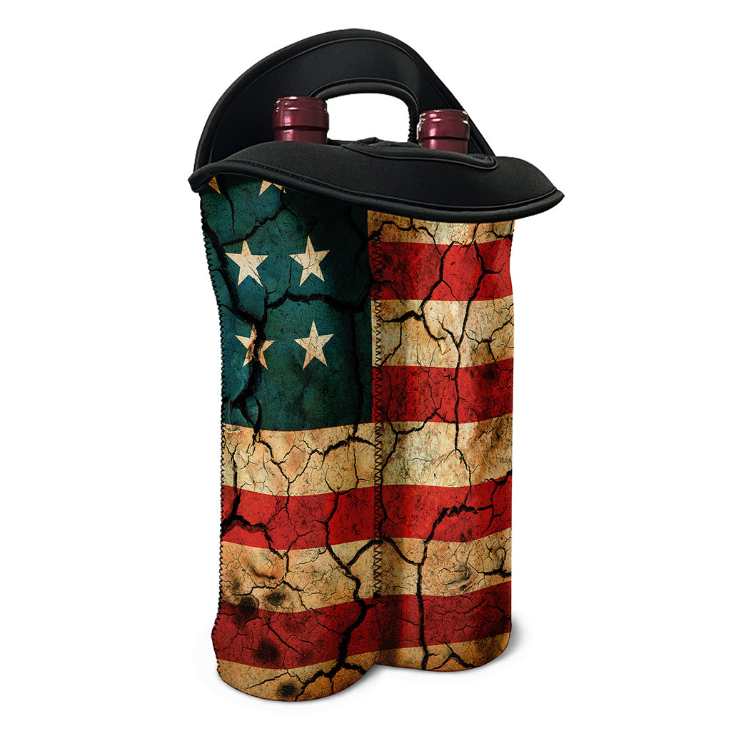 Cracked American Flag Print Double Neoprene Wine Tote