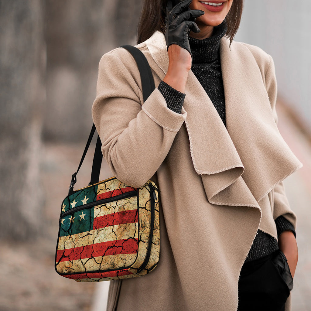 Cracked American Flag Print Double Strap Bible Bag