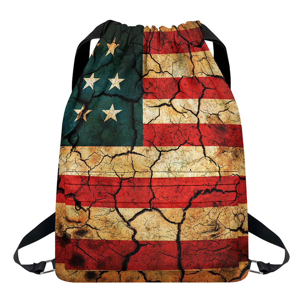 Cracked American Flag Print Drawstring Backpack