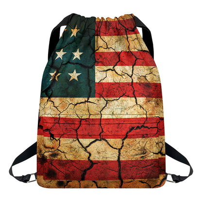 Cracked American Flag Print Drawstring Backpack
