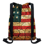 Cracked American Flag Print Drawstring Backpack