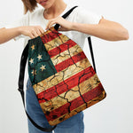 Cracked American Flag Print Drawstring Backpack
