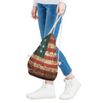 Cracked American Flag Print Drawstring Bag