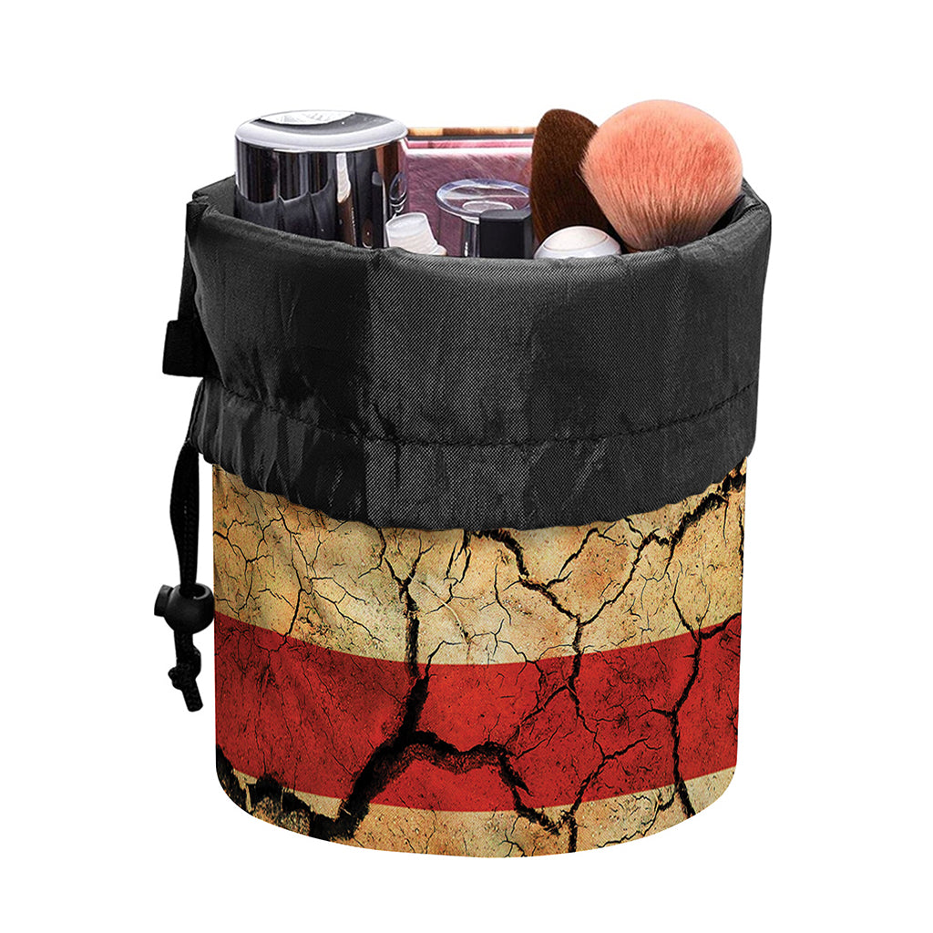 Cracked American Flag Print Drawstring Makeup Bag