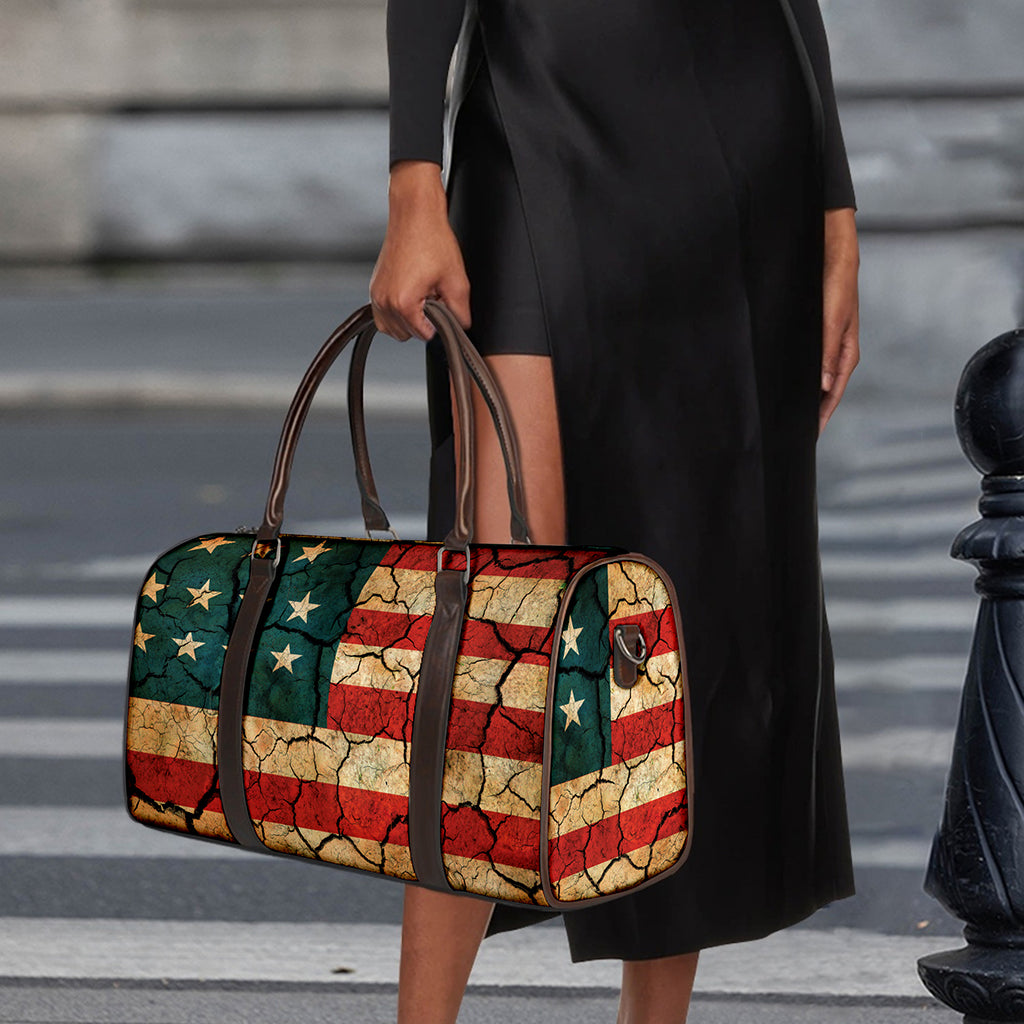 Cracked American Flag Print Duffle Bag