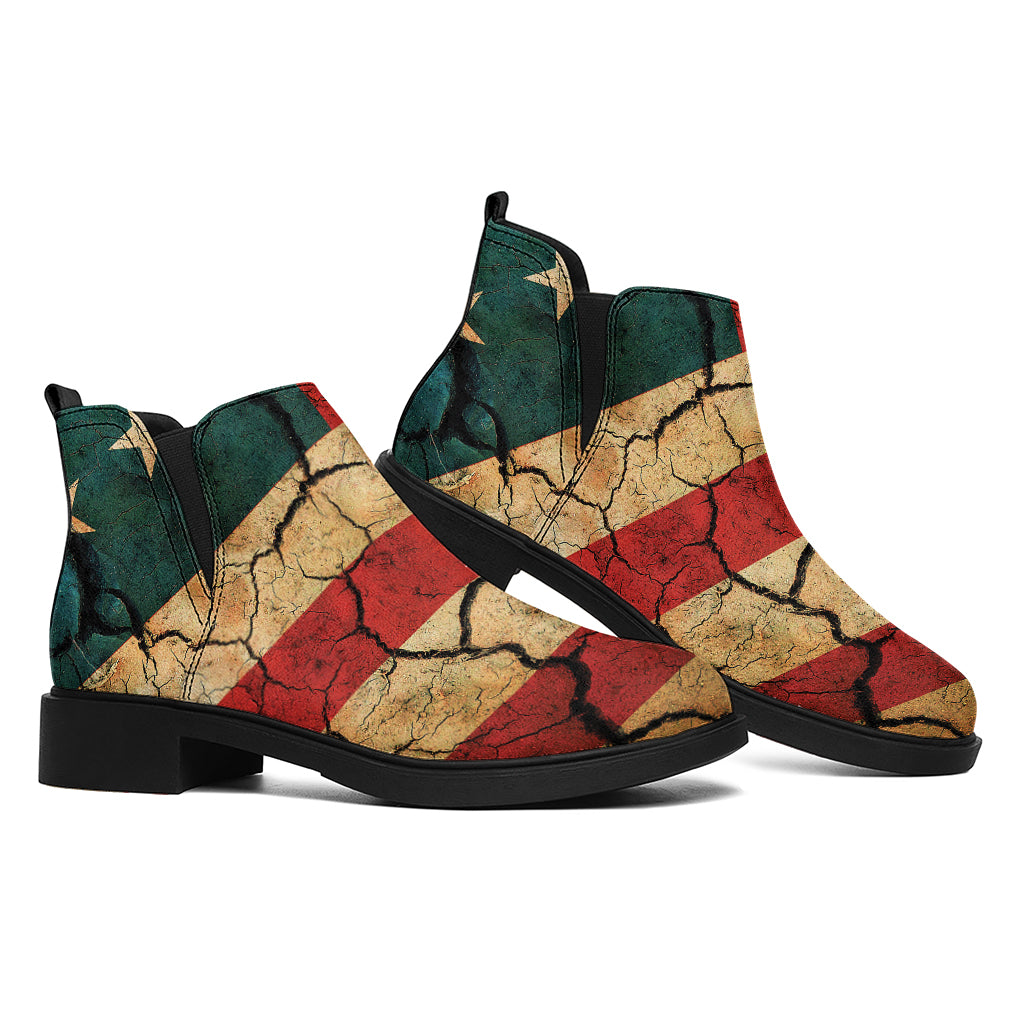 Cracked American Flag Print Flat Ankle Boots