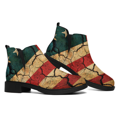 Cracked American Flag Print Flat Ankle Boots