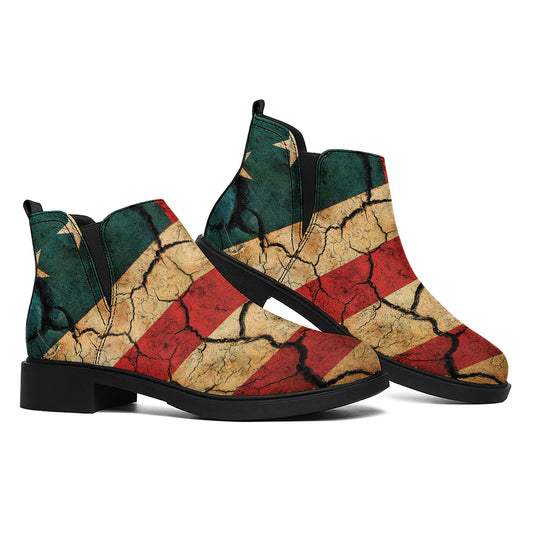 Cracked American Flag Print Flat Ankle Boots