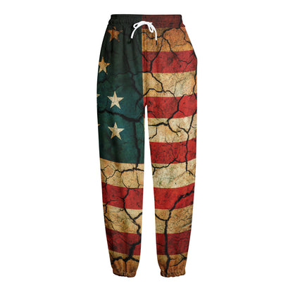 Cracked American Flag Print Fleece Lined Knit Pants