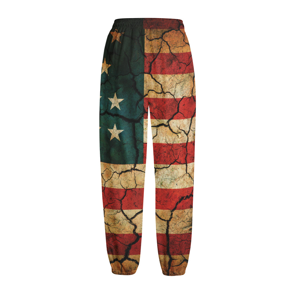Cracked American Flag Print Fleece Lined Knit Pants