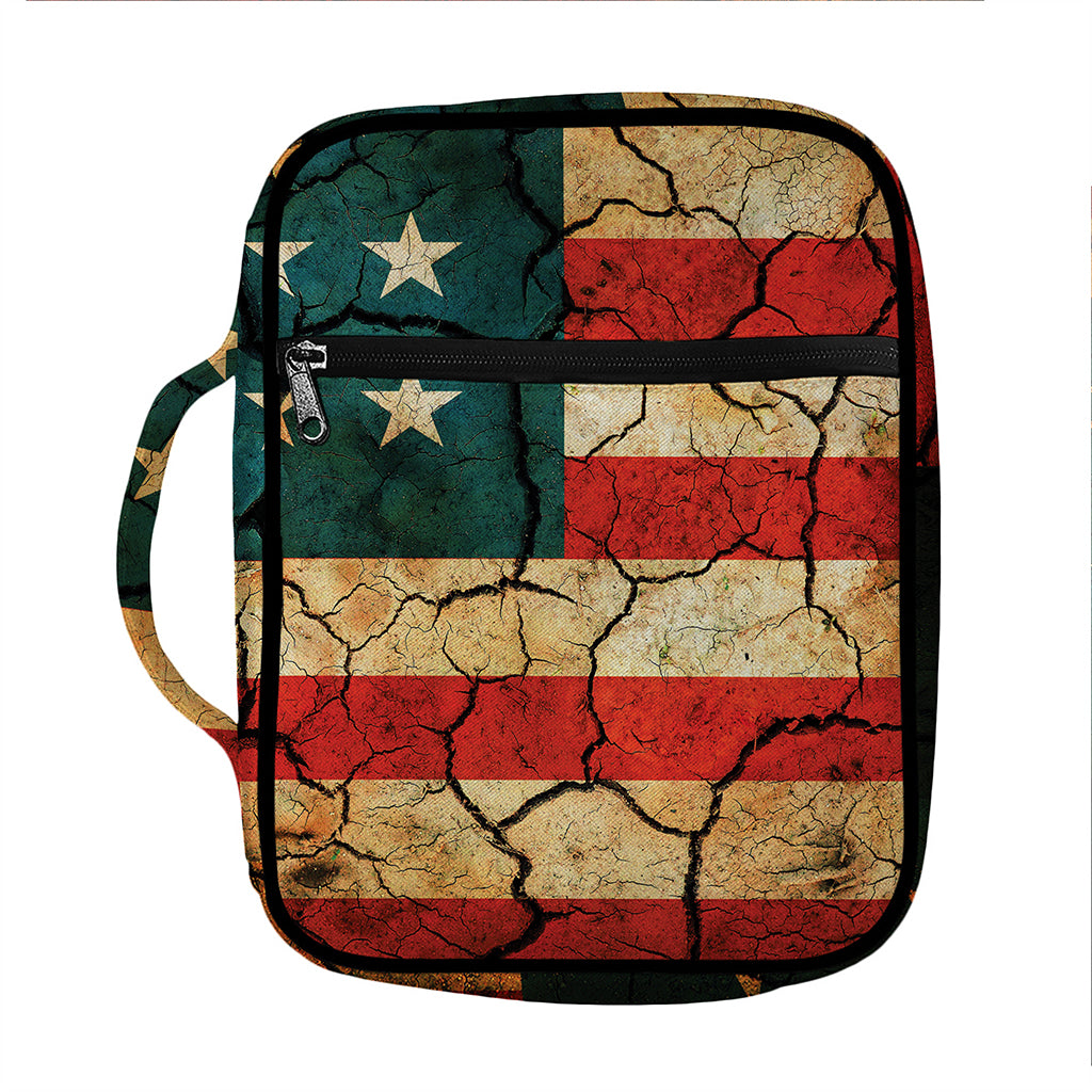 Cracked American Flag Print Front Pocket Bible Bag