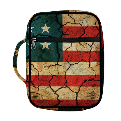 Cracked American Flag Print Front Pocket Bible Bag