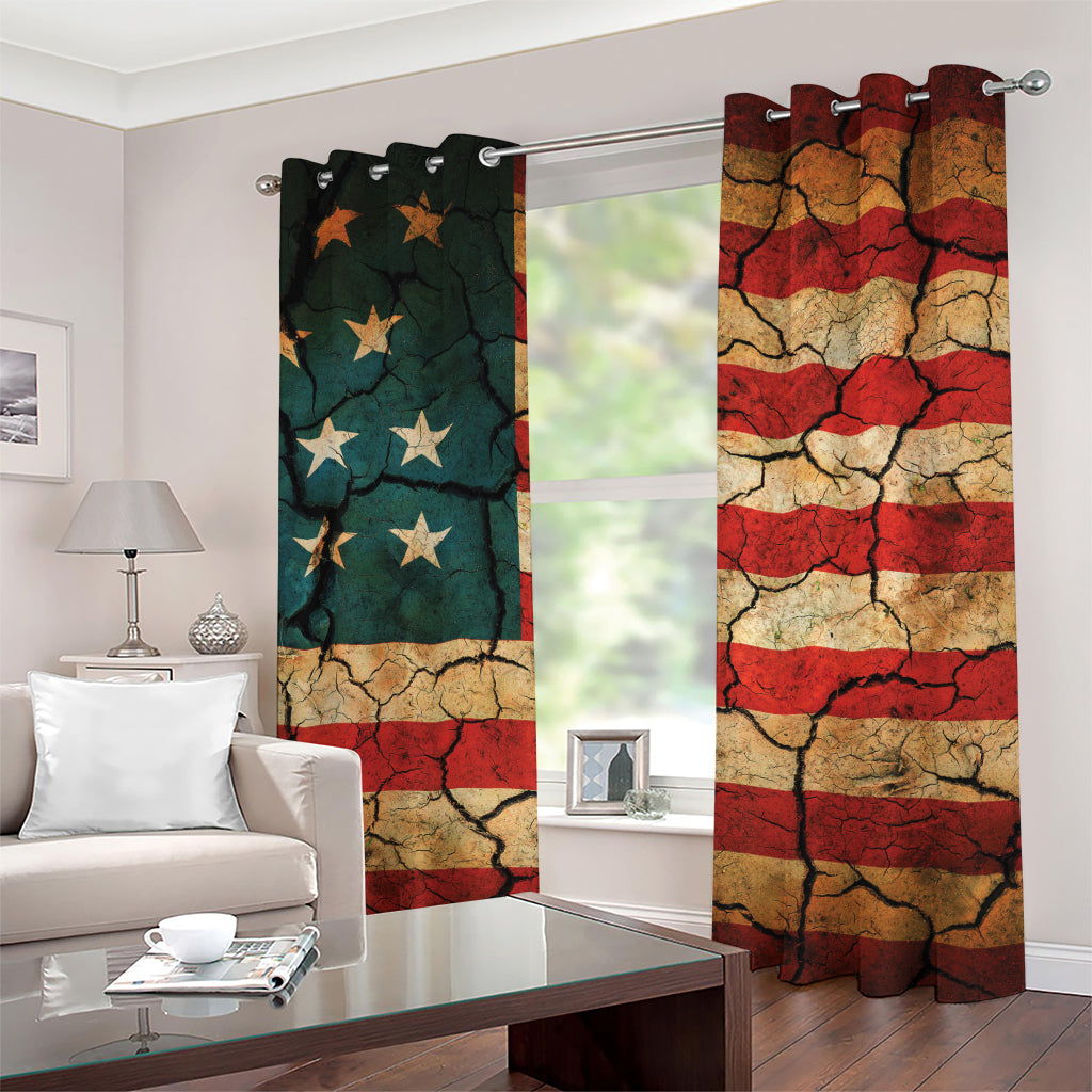 Cracked American Flag Print Grommet Curtains