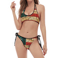 Cracked American Flag Print Halter Scoop Tie Side Bikini