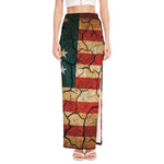 Cracked American Flag Print High Slit Maxi Skirt