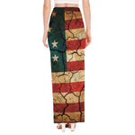 Cracked American Flag Print High Slit Maxi Skirt