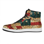 Cracked American Flag Print High Top Leather Sneakers