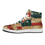 Cracked American Flag Print High Top Leather Sneakers