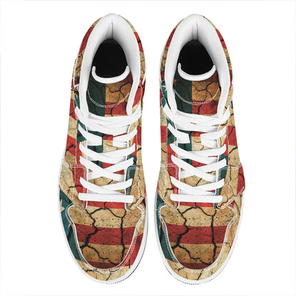 Cracked American Flag Print High Top Leather Sneakers