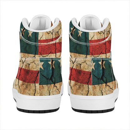 Cracked American Flag Print High Top Leather Sneakers