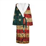 Cracked American Flag Print Hooded Bathrobe
