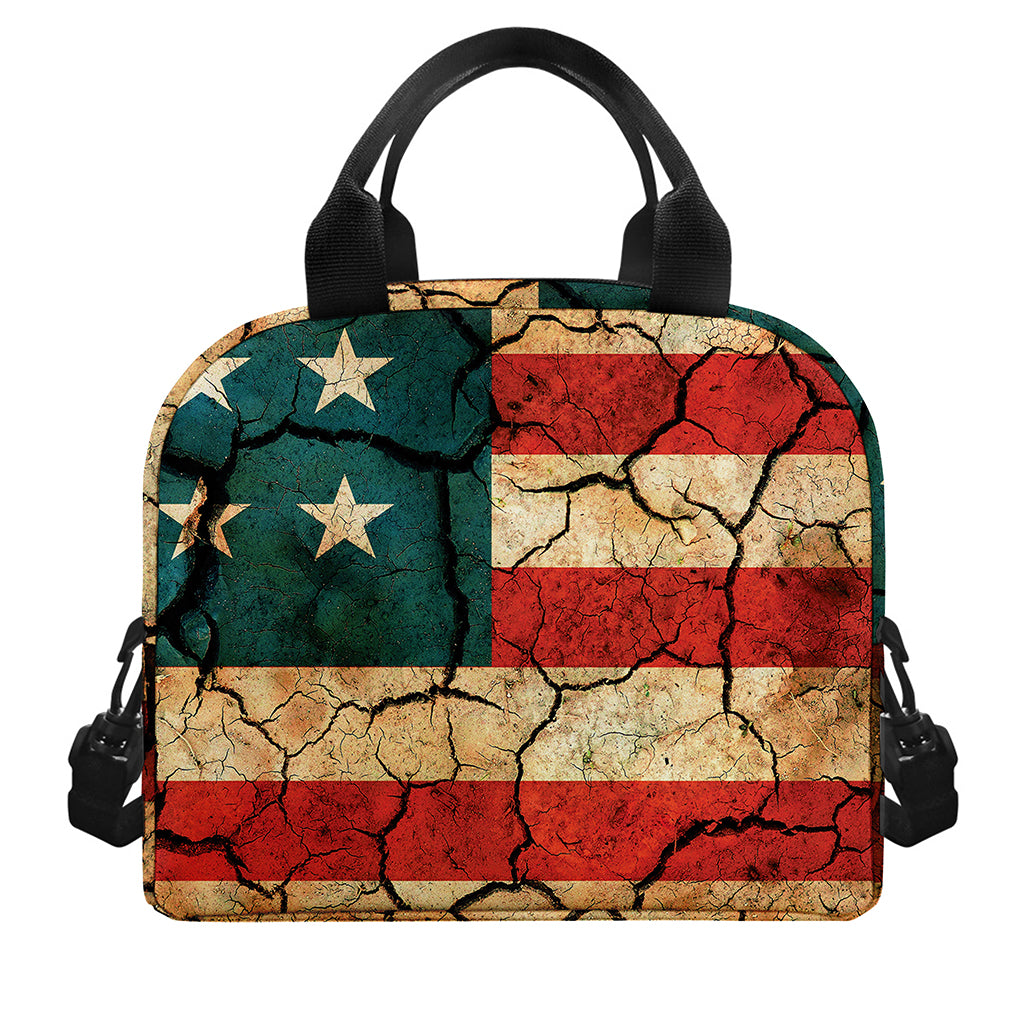Cracked American Flag Print Insulated Lunch Bag