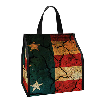 Cracked American Flag Print Insulated Lunch Tote