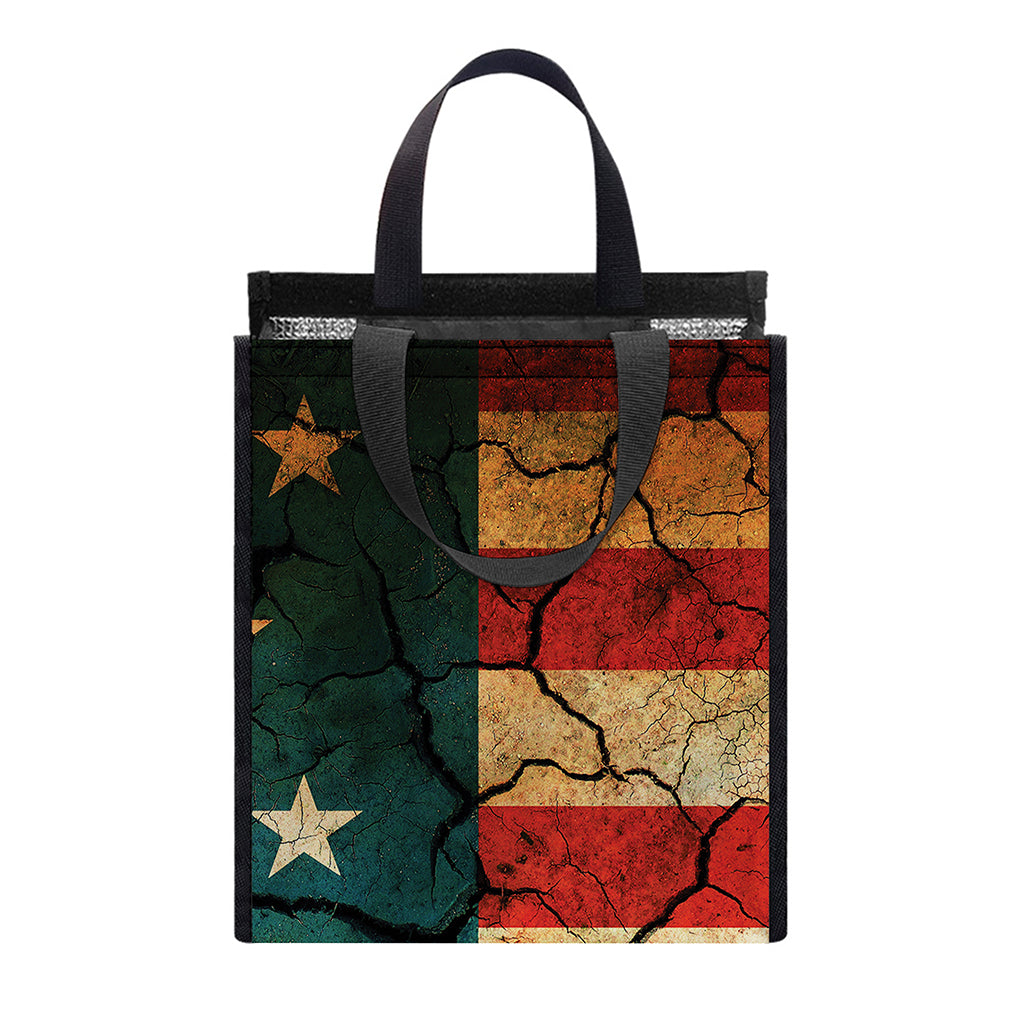 Cracked American Flag Print Insulated Lunch Tote