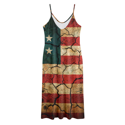 Cracked American Flag Print Jersey Midi Cami Dress